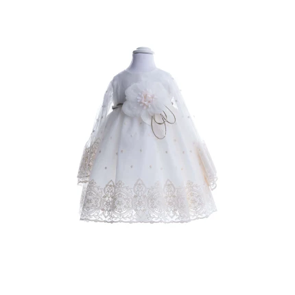 Abito Marlù bianco con ricami in pizzo e applicazioni floreali maxi