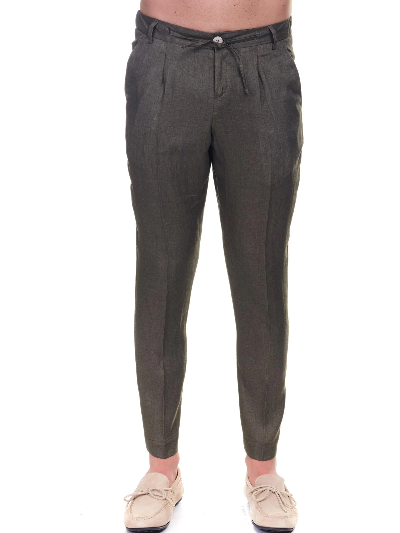 Pantalone in lino verde militare