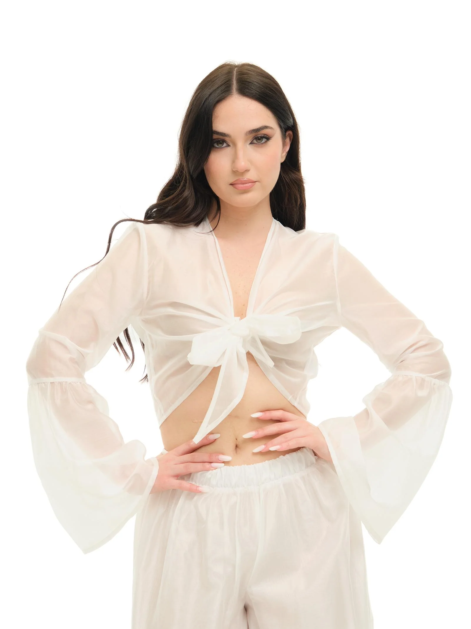 Camicia Armoire bianca cropped con nodo