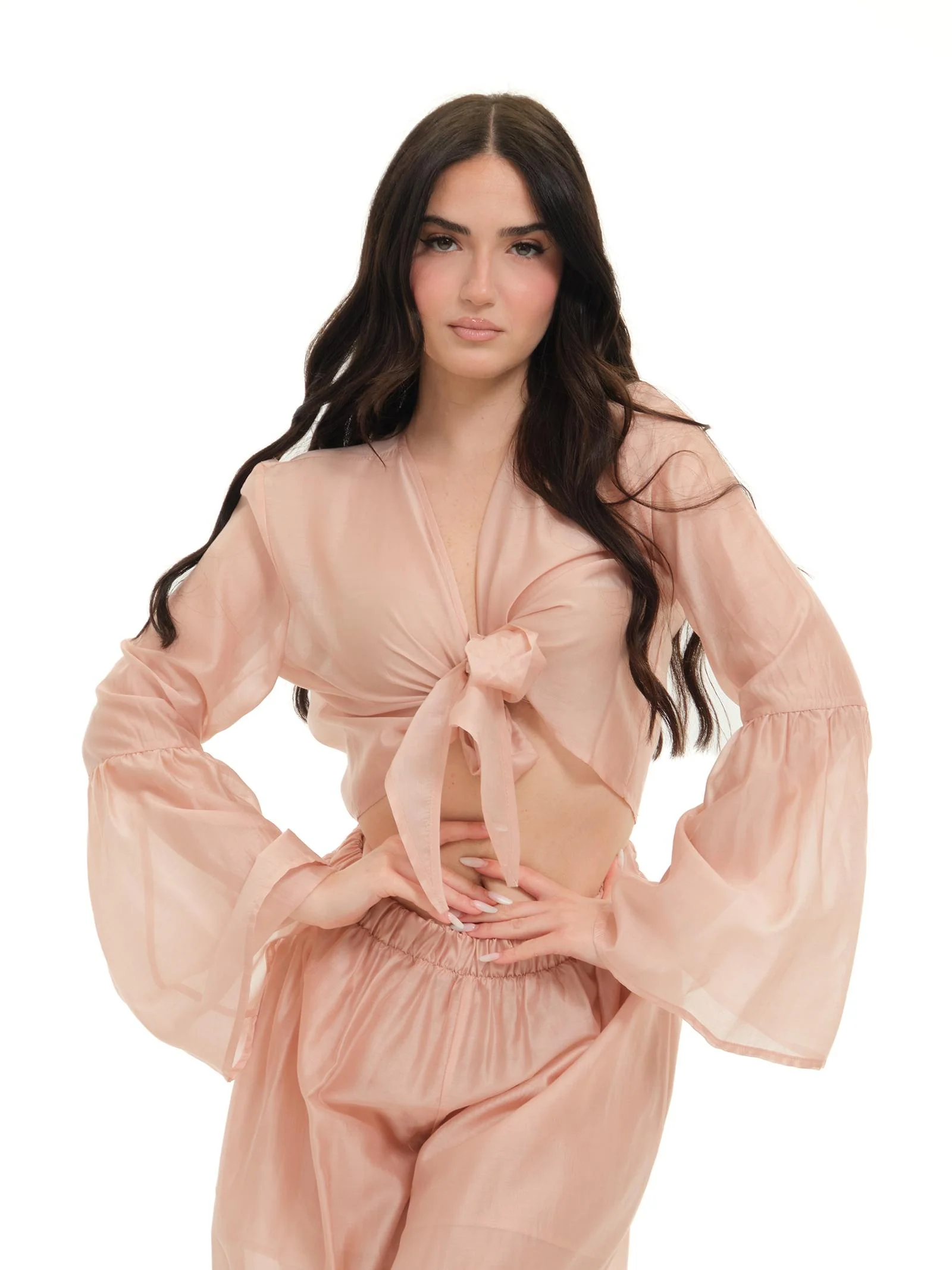 Camicia Armoire rosa cropped con nodo