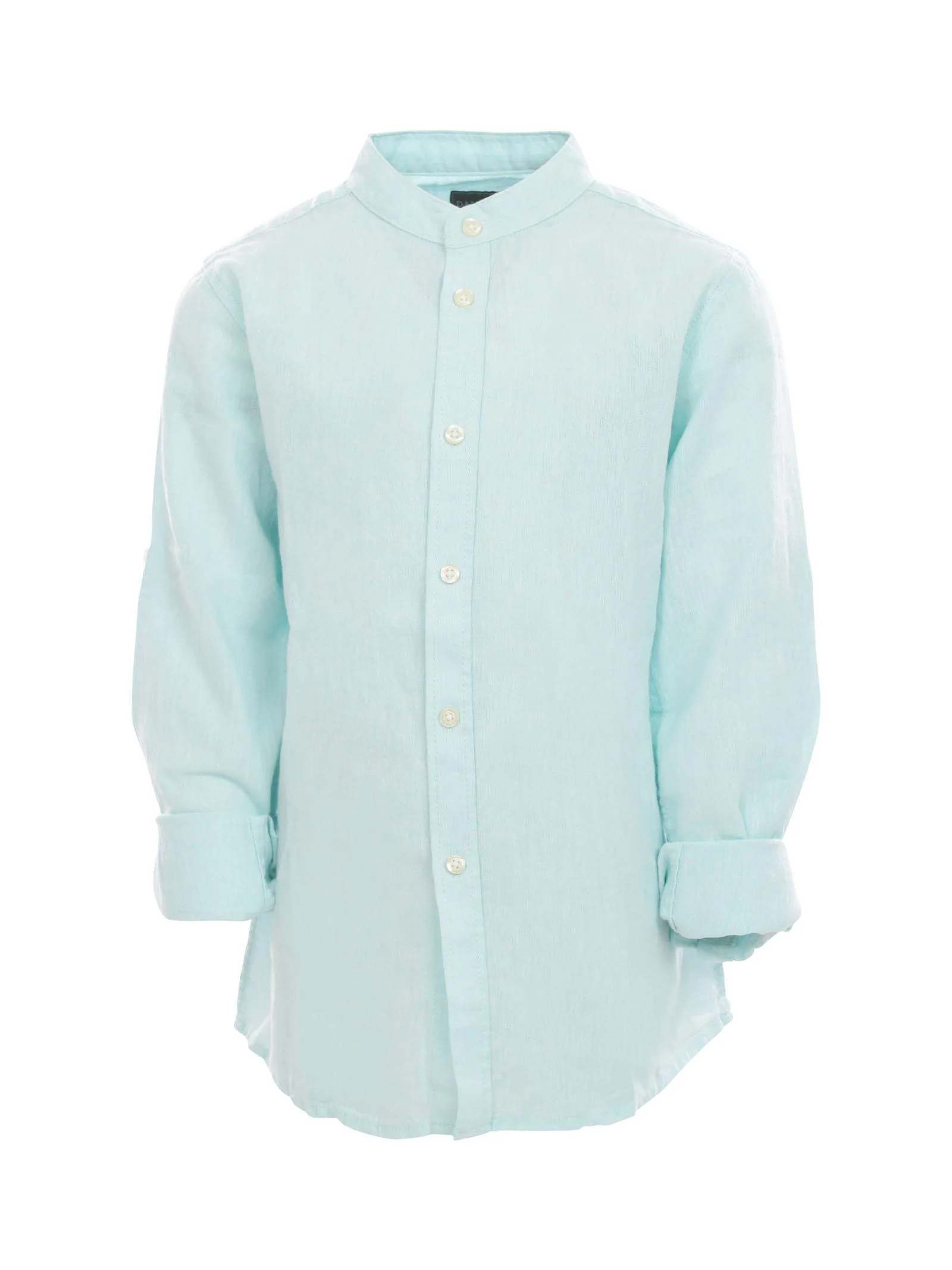 Camicia a manica lunga azzurra in misto lino e cotone