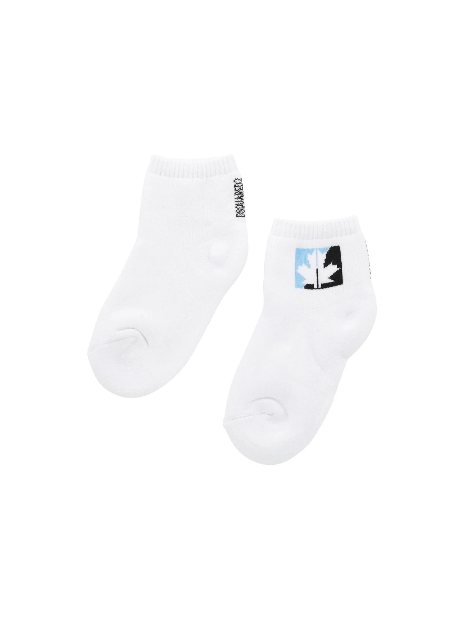 Calzini bianchi con logo nero e azzurro