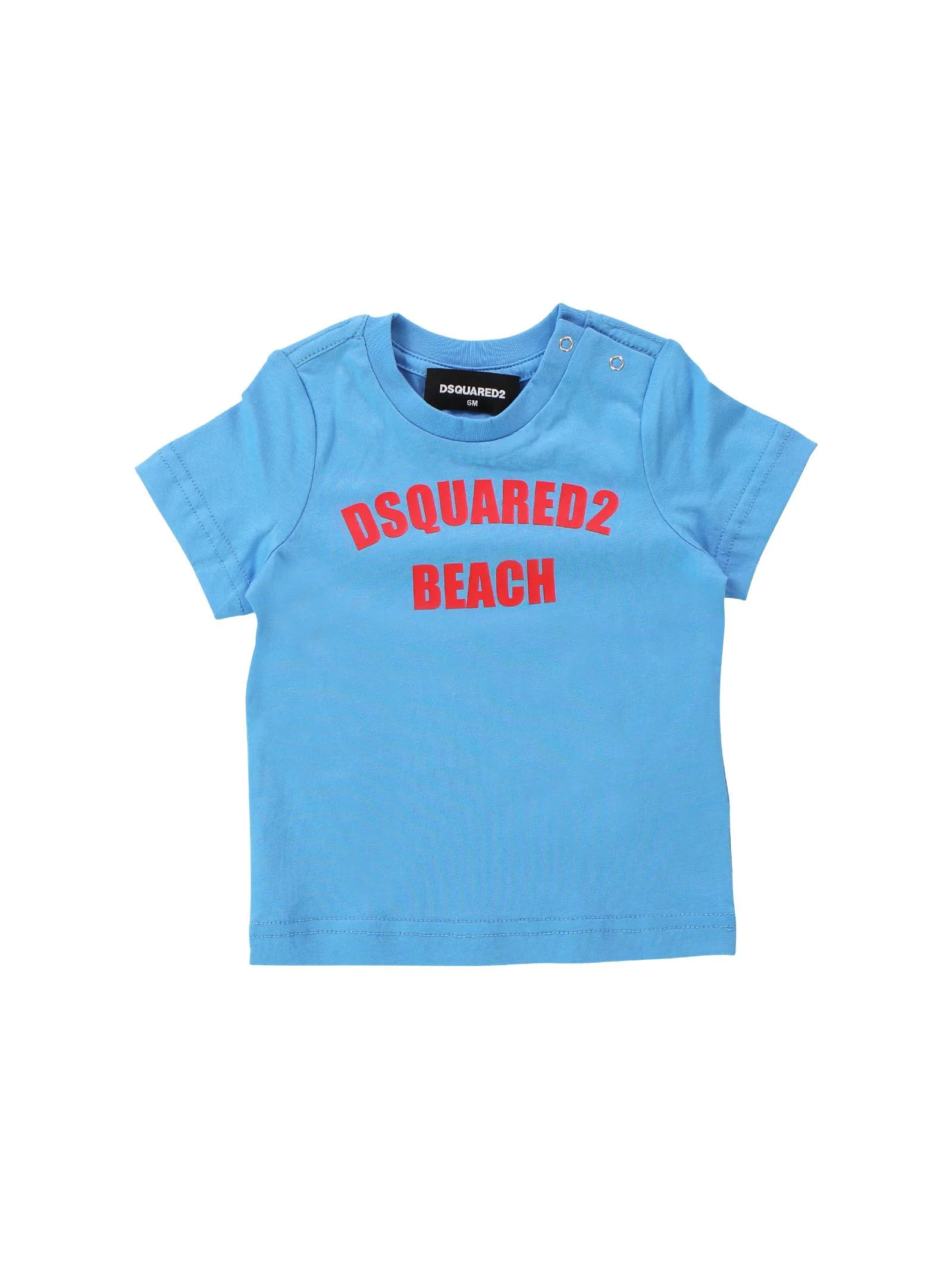 T-shirt blu con stampa logo rossa