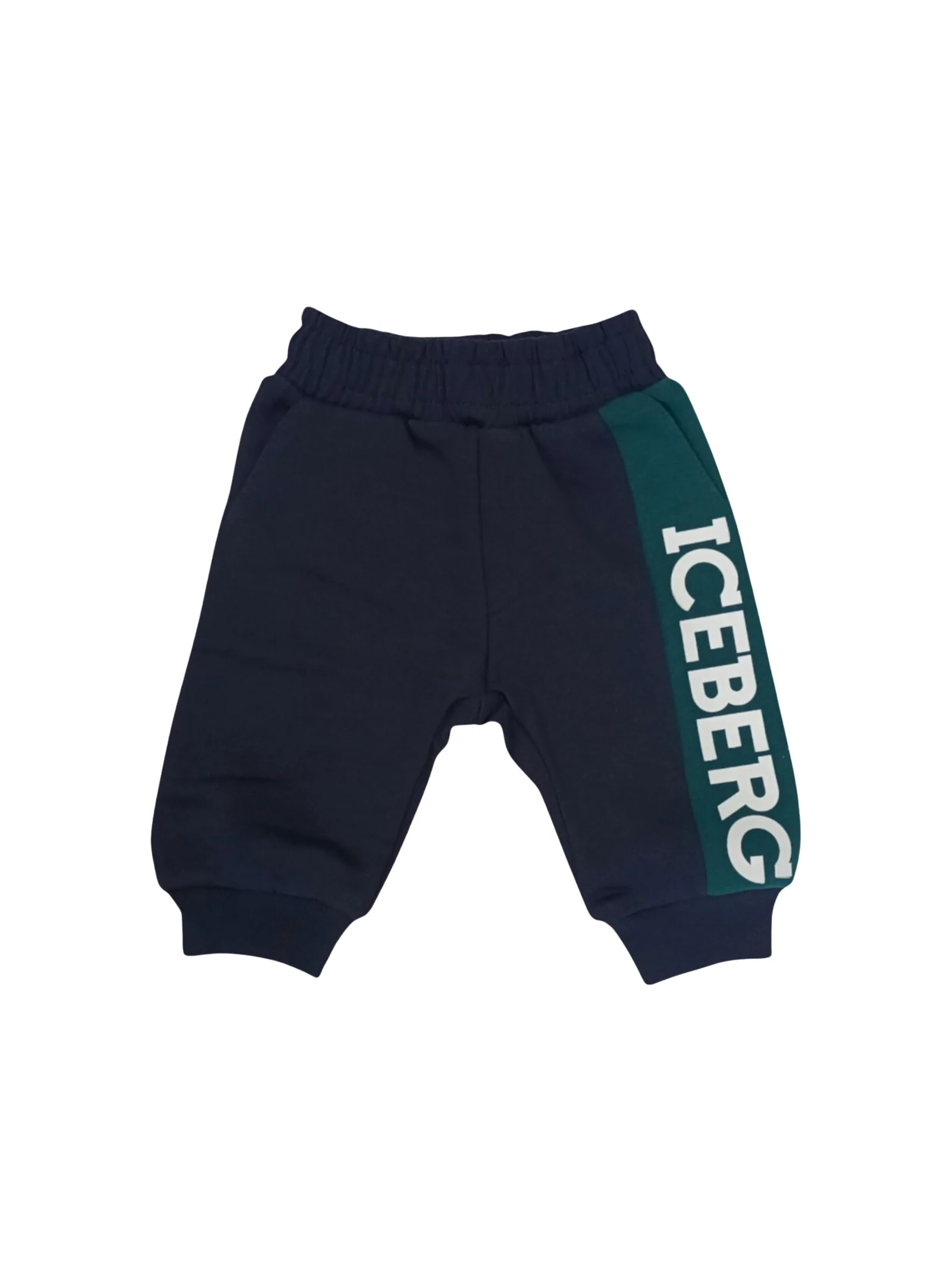 Pantalone Iceberg blu con logo lungo la gamba a contrasto