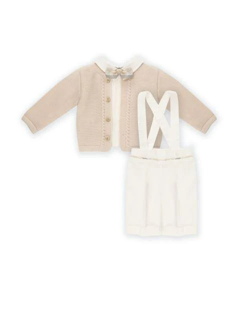 Completo beige e panna con bretelle