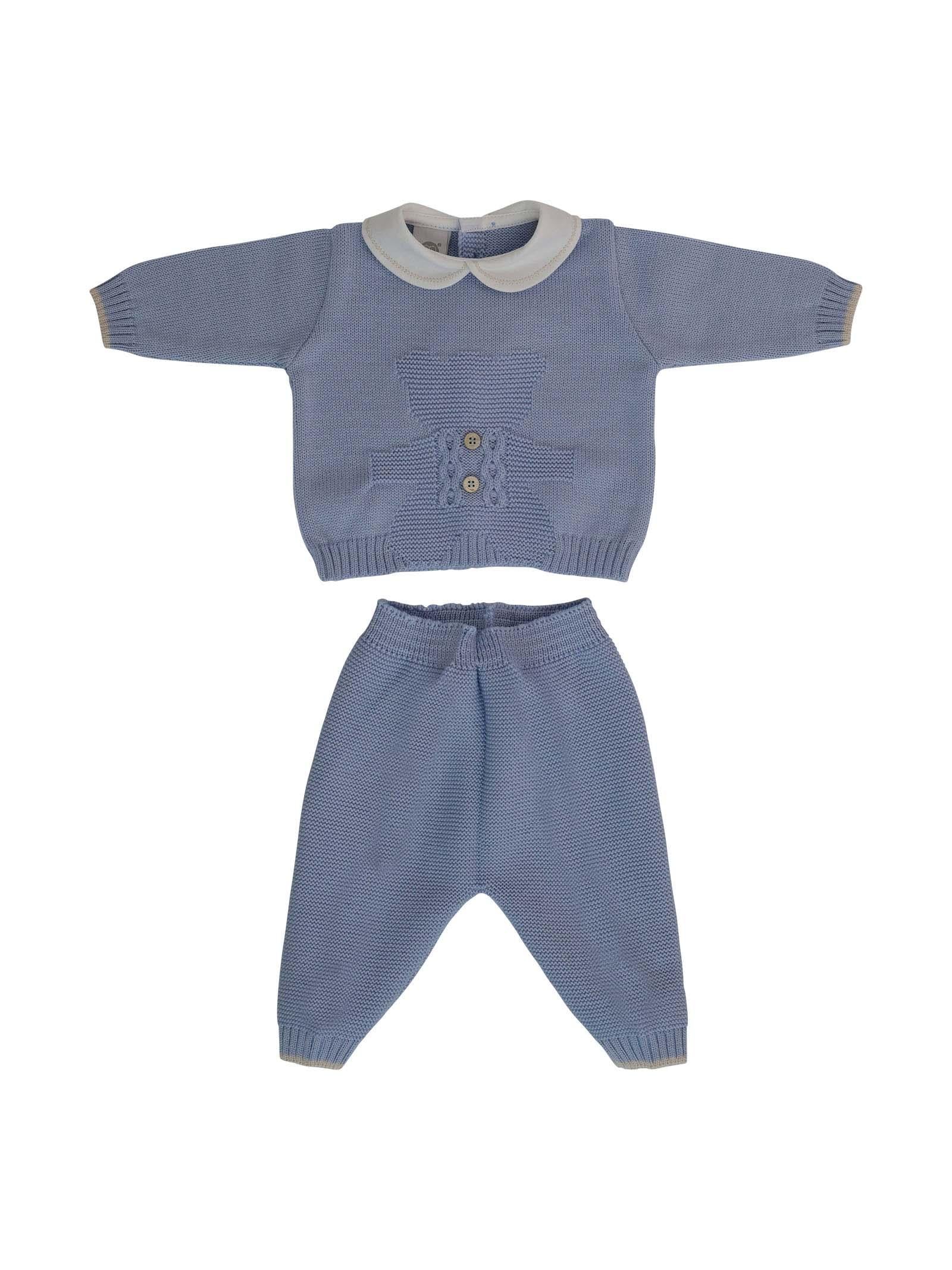 Completo due pezzi azzurro polvere con orsetto