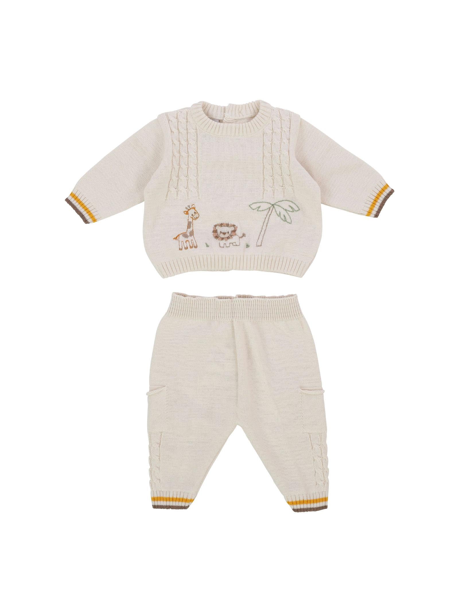 Tutina due pezzi beige ricamo jungle