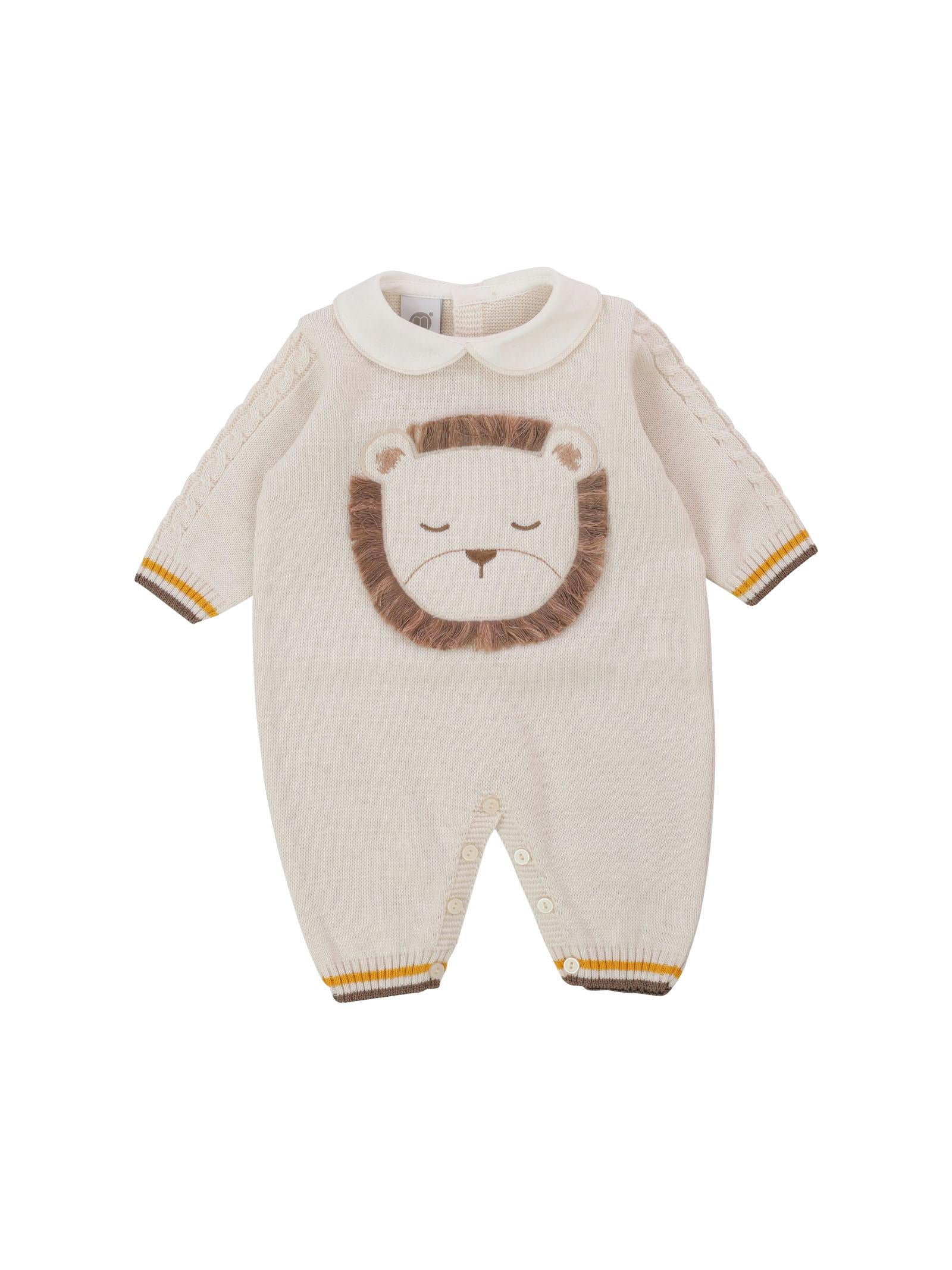 Tutina in filo beige leone ricamato