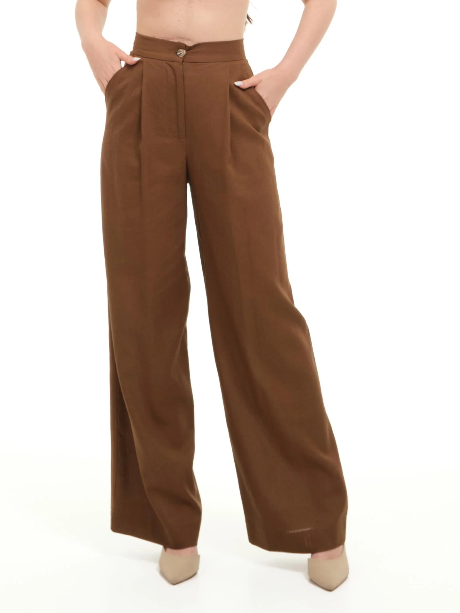 Pantaloni Armoire in misto lino cioccolato