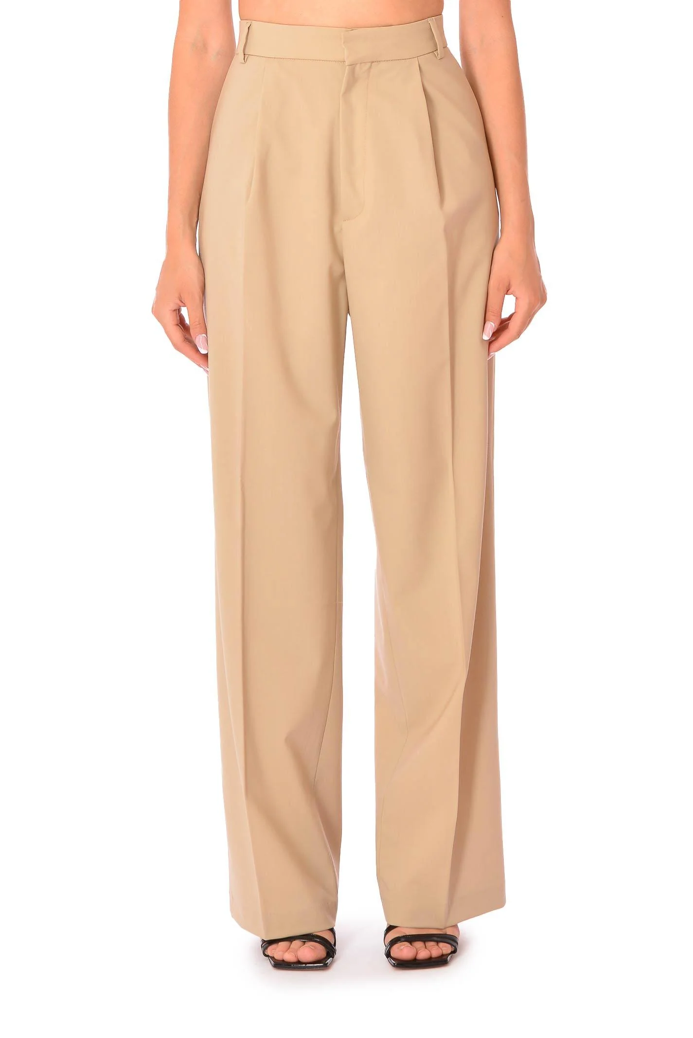 Pantalone palazzo con pence sabbia