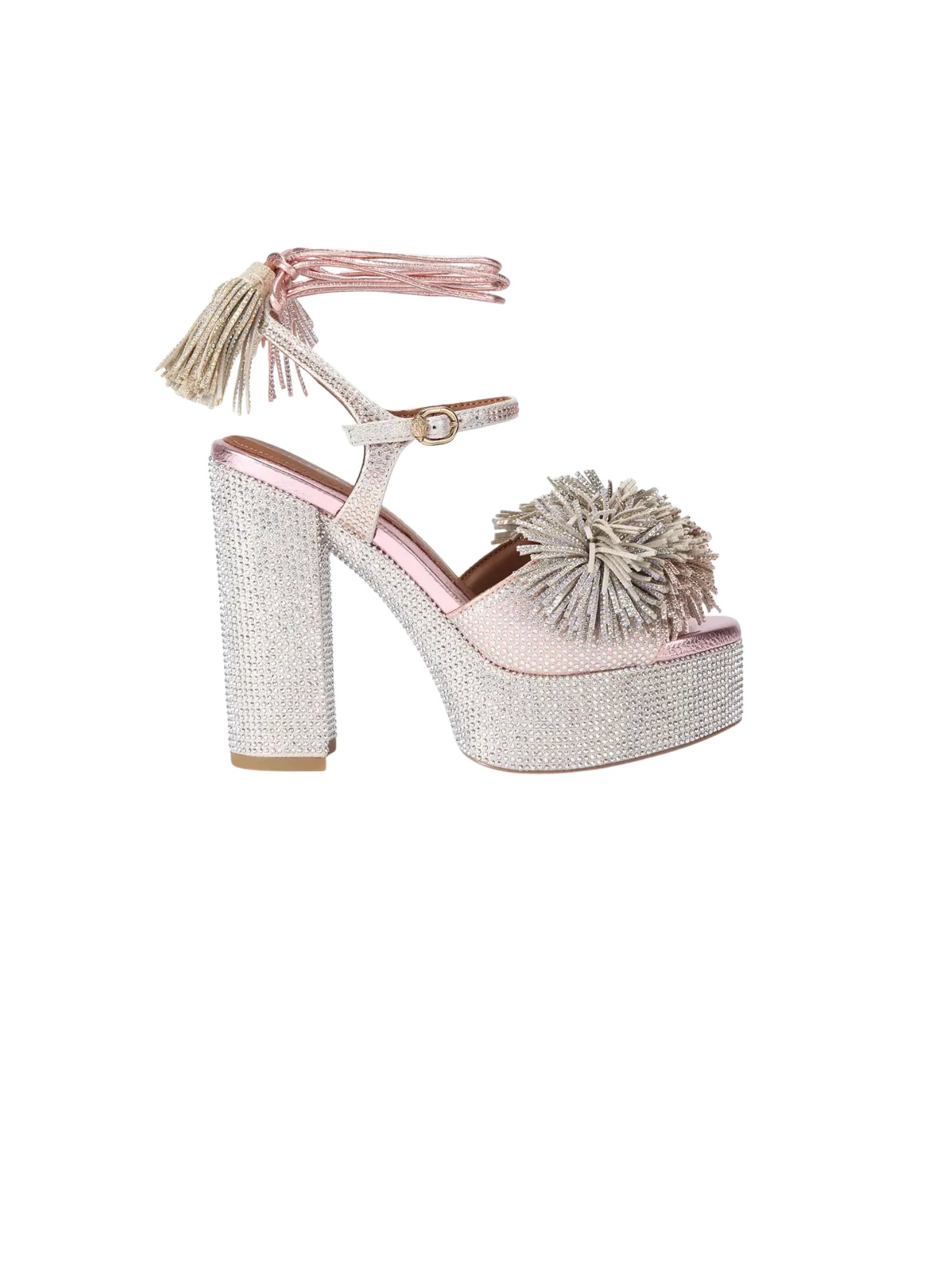 Sandalo con tacco "Pom pom Tie Platform" Kurt Geiger argento