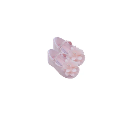 Scarpe da culla Marlù rosa con fiocco in tulle