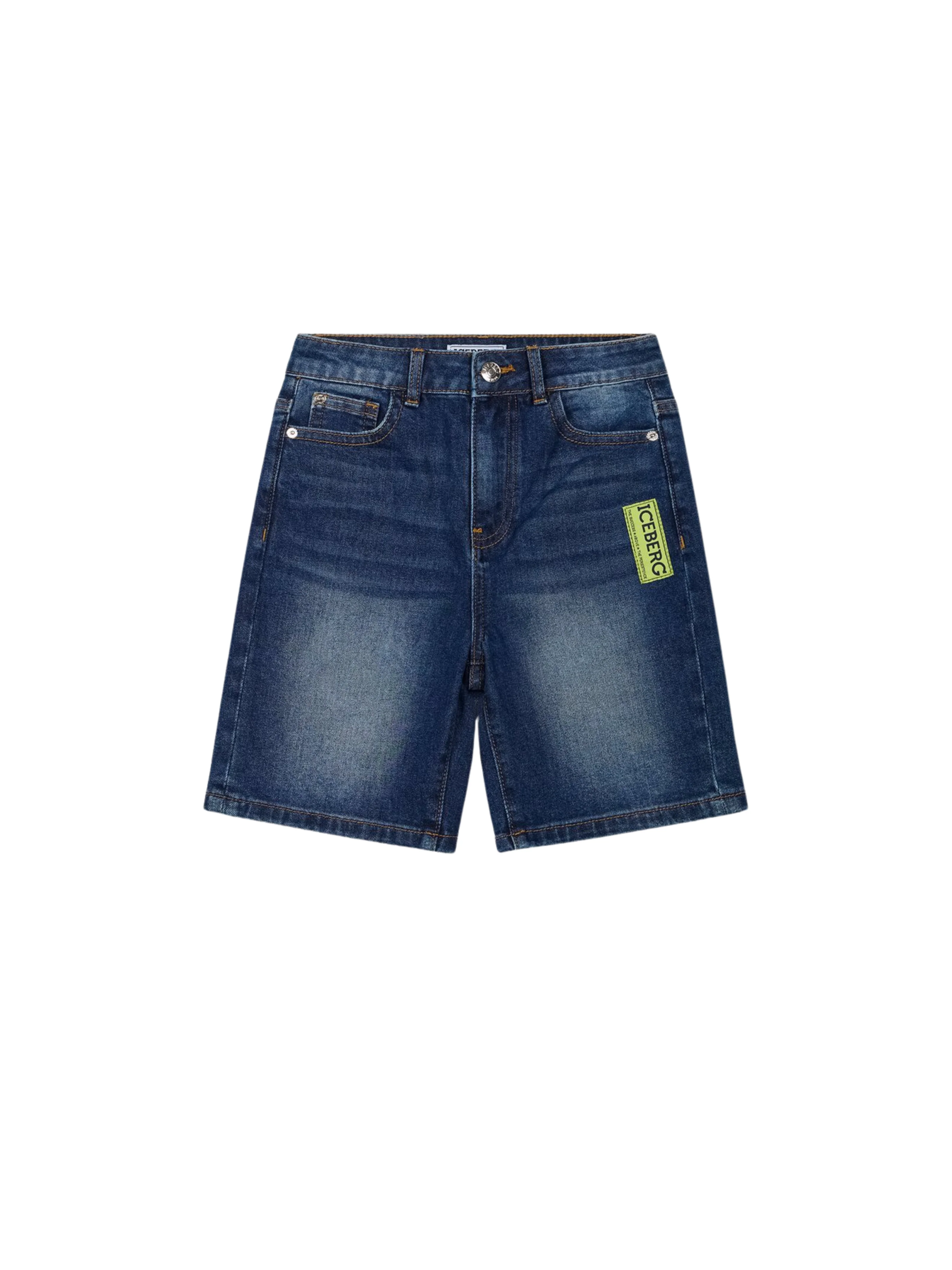 Shorts in jeans Iceberg blu con patch logo verde